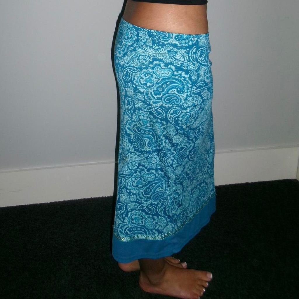 vintage turquoise printed midi skirt