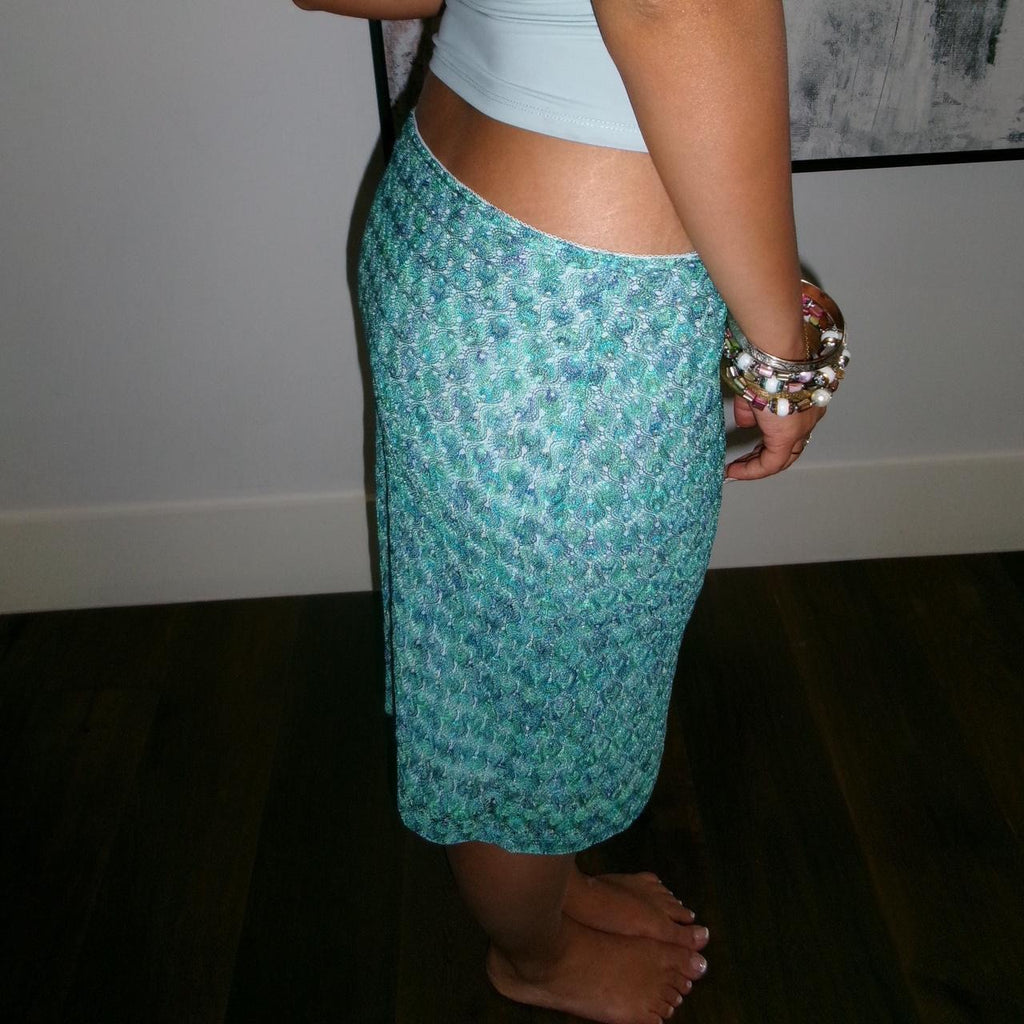 vintage turquoise thread woven midi skirt